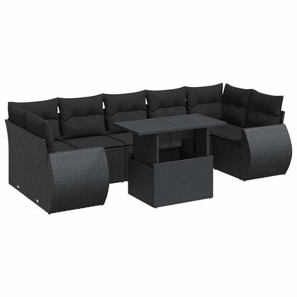 Loungegrupp för trädgården med dynor 8 delar svart konstrotting