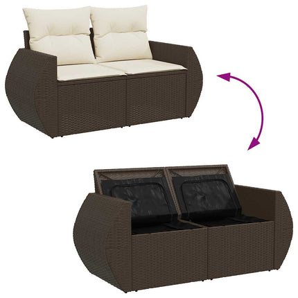 Loungegrupp för trädgården med dynor 9 delar konstrotting brun