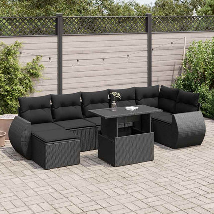 Loungegrupp för trädgården med dynor 8 delar svart konstrotting