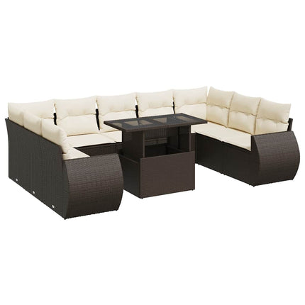 Loungegrupp 10 delar med brun dynor konstrotting