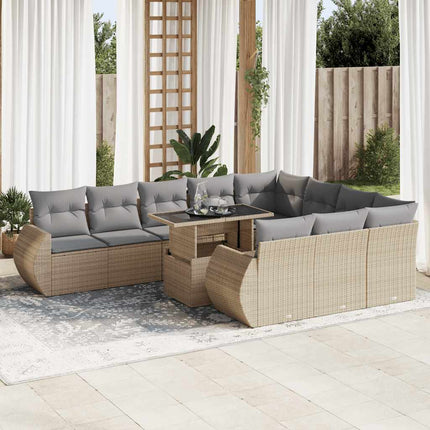 Loungegrupp för trädgården m. dynor 11 delar beige konstrotting