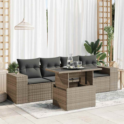 Loungegrupp för trädgården med dynor 5 delar konstrotting grå