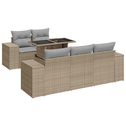 Soffgrupp för trädgården med dynor 6 delar beige konstrotting
