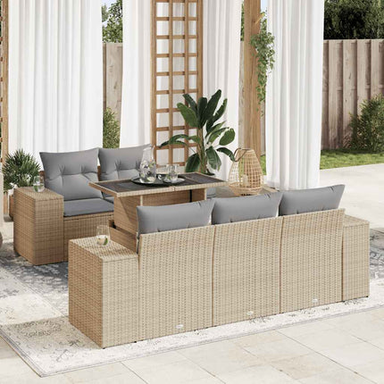 Soffgrupp för trädgården med dynor 6 delar beige konstrotting