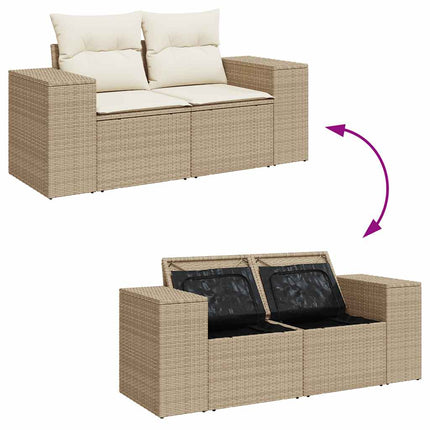 Matgrupp för trädgården med dynor 7 delar beige konstrotting