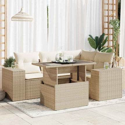 Soffgrupp för trädgården med dynor 5 delar beige konstrotting