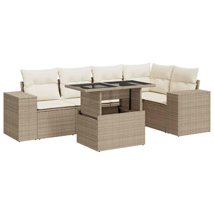 Soffgrupp för trädgården med dynor 6 delar beige konstrotting