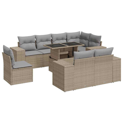 Soffgrupp för trädgården med dynor 9 delar beige konstrotting