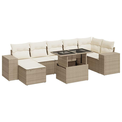 Matgrupp för trädgården med dynor 8 delar beige konstrotting