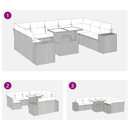 Loungegrupp 10 delar med svarta dynor konstrotting
