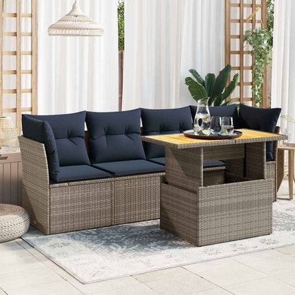 Loungegrupp för trädgården med dynor 5 delar konstrotting grå