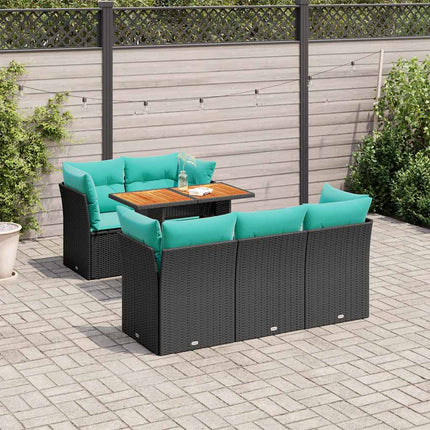 Loungegrupp med dynor 6 delar svart konstrotting