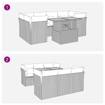 Matgrupp för trädgården med dynor 7 delar beige konstrotting