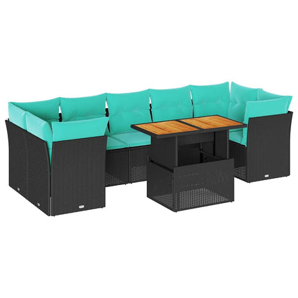 Loungegrupp med dynor 8 delar svart konstrotting