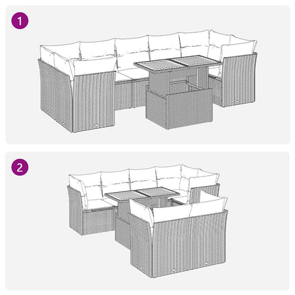 Matgrupp för trädgården med dynor 8 delar beige konstrotting