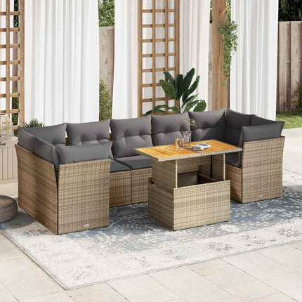 Matgrupp för trädgården med dynor 8 delar beige konstrotting