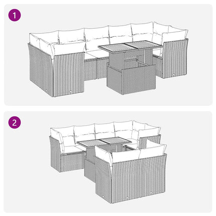 Loungegrupp för trädgården med dynor 8 delar grå konstrotting