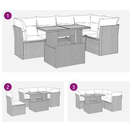 Loungegrupp med dynor 6 delar svart konstrotting
