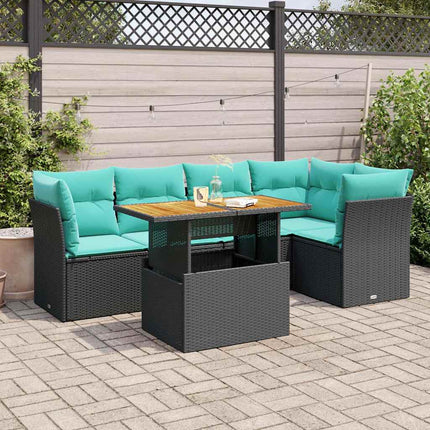 Loungegrupp med dynor 6 delar svart konstrotting