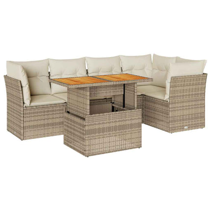 Soffgrupp för trädgården med dynor 6 delar beige konstrotting