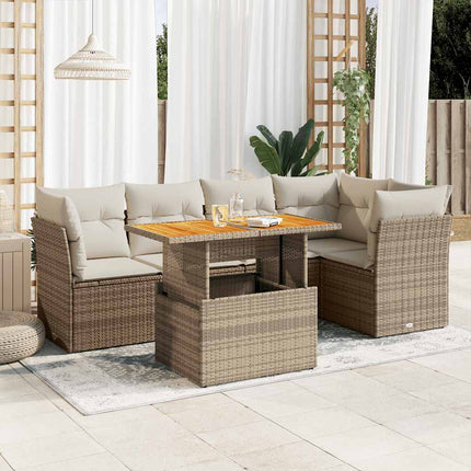 Soffgrupp för trädgården med dynor 6 delar beige konstrotting