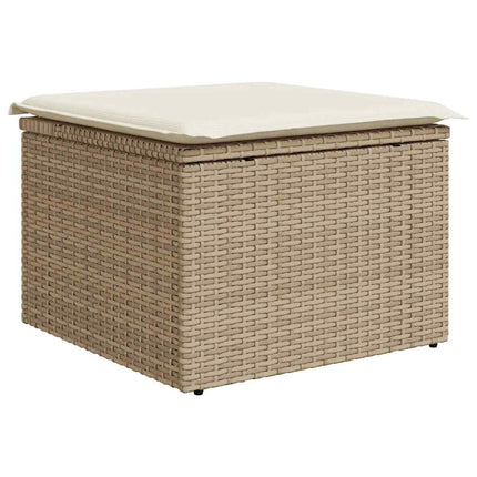 Matgrupp för trädgården med dynor 7 delar beige konstrotting