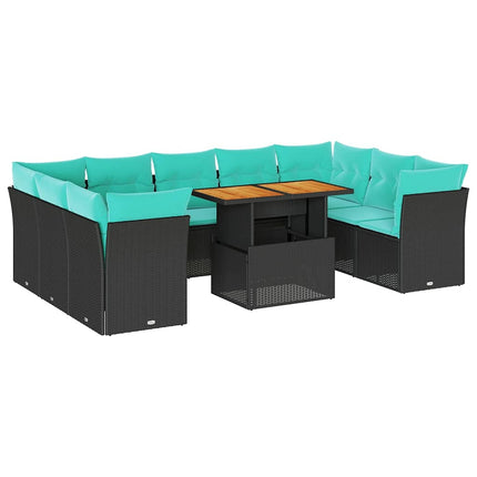 Loungegrupp 10 delar med svarta dynor konstrotting