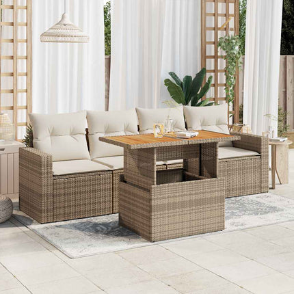 Soffgrupp för trädgården med dynor 5 delar beige konstrotting