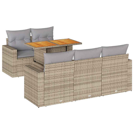 Soffgrupp för trädgården med dynor 6 delar beige konstrotting