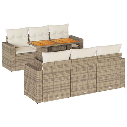 Matgrupp för trädgården med dynor 7 delar beige konstrotting