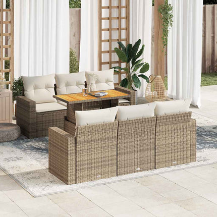 Matgrupp för trädgården med dynor 7 delar beige konstrotting