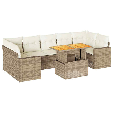 Matgrupp för trädgården med dynor 8 delar beige konstrotting