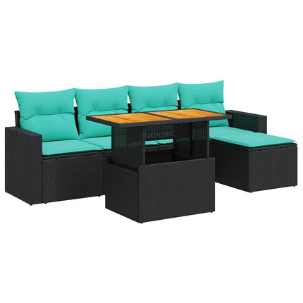 Loungegrupp med dynor 6 delar svart konstrotting