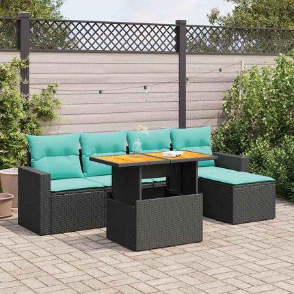Loungegrupp med dynor 6 delar svart konstrotting