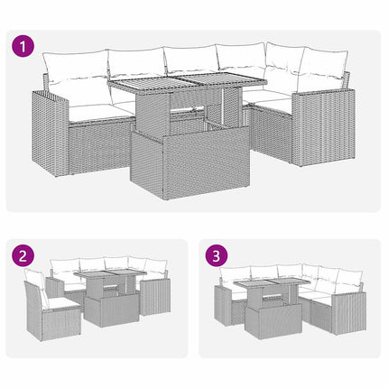Loungegrupp för trädgården med dynor 6 delar grå konstrotting