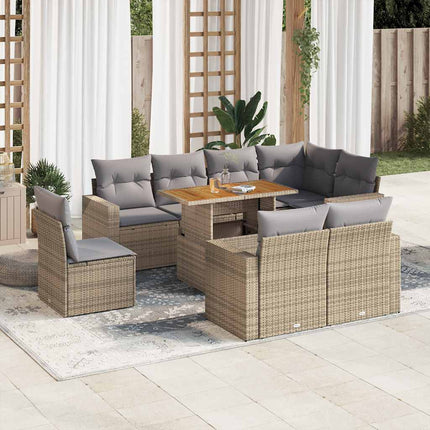 Soffgrupp för trädgården med dynor 9 delar beige konstrotting