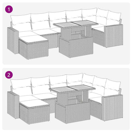 Matgrupp för trädgården med dynor 8 delar beige konstrotting