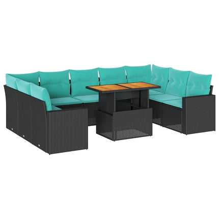 Loungegrupp 10 delar med svarta dynor konstrotting