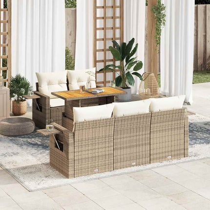 Soffgrupp för trädgården med dynor 6 delar beige konstrotting