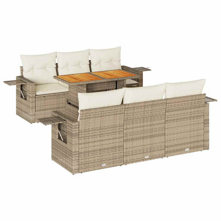 Matgrupp för trädgården med dynor 7 delar beige konstrotting