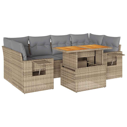 Matgrupp för trädgården med dynor 7 delar beige konstrotting