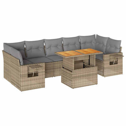 Matgrupp för trädgården med dynor 8 delar beige konstrotting