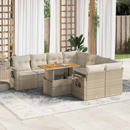 Soffgrupp för trädgården med dynor 9 delar beige konstrotting