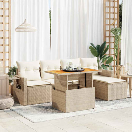 Soffgrupp för trädgården med dynor 6 delar beige konstrotting