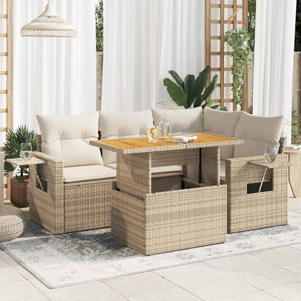 Soffgrupp för trädgården med dynor 5 delar beige konstrotting