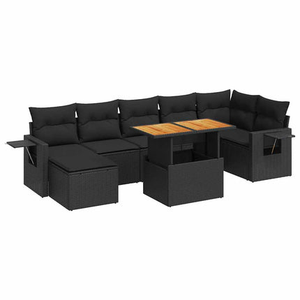 Loungegrupp för trädgården med dynor 8 delar svart konstrotting