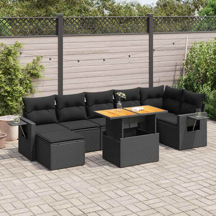 Loungegrupp för trädgården med dynor 8 delar svart konstrotting