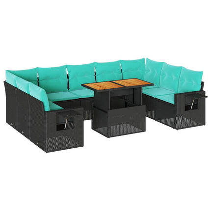 Loungegrupp 10 delar med svarta dynor konstrotting