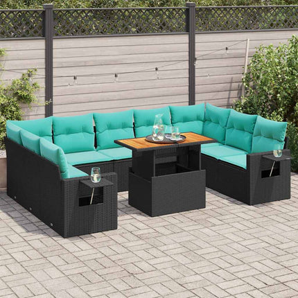 Loungegrupp 10 delar med svarta dynor konstrotting