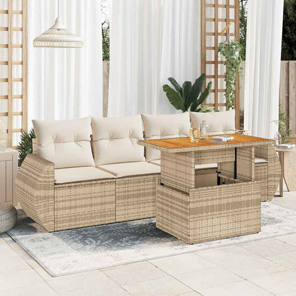 Soffgrupp för trädgården med dynor 5 delar beige konstrotting